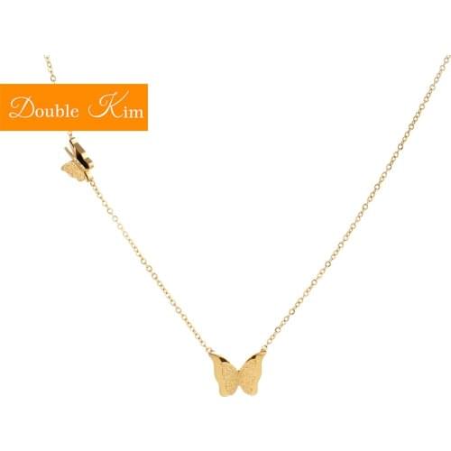 Double Butterfly Pendant Necklace Titanium Stainless Steel Material Chain Necklace Fashion Trendy Women Jewelry Gift