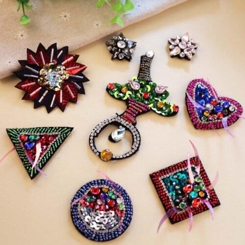 PGY Cartoon Rhinestones Patches Hot-fixed Stars Heart Bow Badges Crystal Beads Appliques wholesale Parches Diy Coat Bags Decor