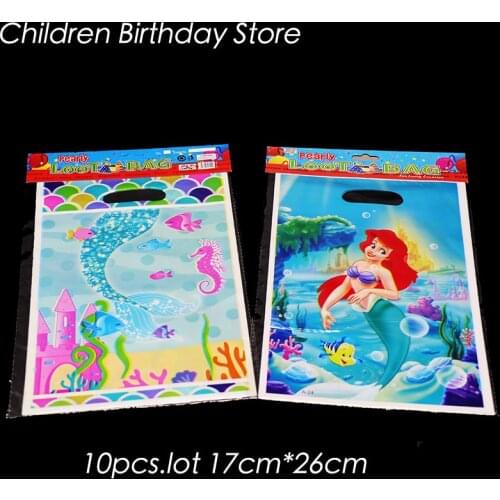 10pcs/lot The Little Mermaid plastic gift bags kids birthday party decorations The Little Mermaid candy bags Mermaid loot bag