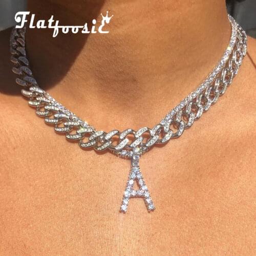 Flatfoosie Simple Rhinestone Letter Necklace Jewelry Unisex Tennis Chain 26 Letters Collares Alphabet Pendants Custom Wholesale