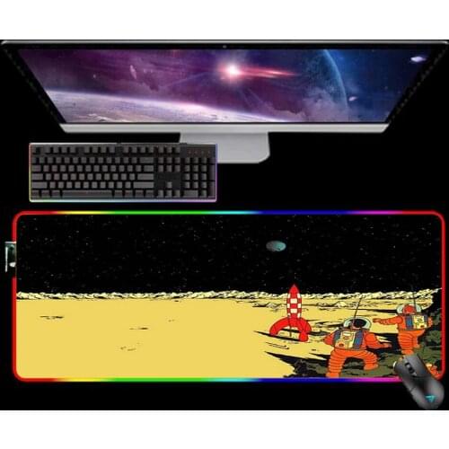 RGB Mouse Pad The Adventures of Tintin Mousepad Keyboard Mat LED Mause Pad Rubber No-slip with Backlit Tapis De Souris 90X30CM