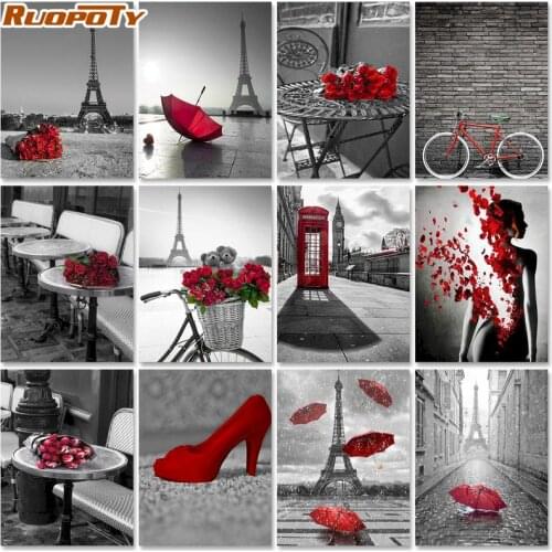 RUOPOTY Frame Diy Painting By Numbers Pink Rose Flowers Acrylic Paint On Canvas Handpainted Oil Painting For Home Decors Artcraf