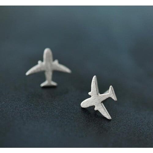 Silver Color Plane Stud Earring Jewelry Luxury Women Party Airplane Gift Spring Engagement Cute Lady Aircraft Earring