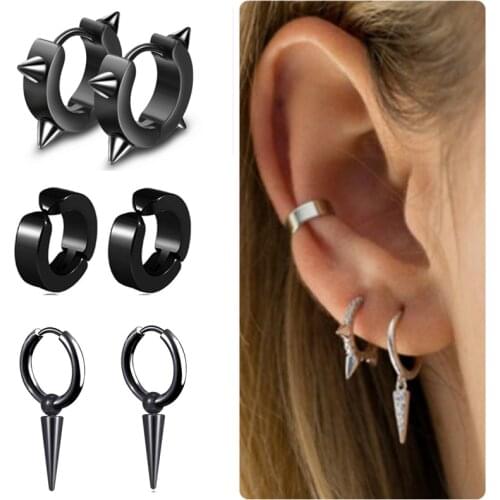3 Pairs Stainless Steel Earrings For Women Small Hoop Spike Earrings Gothic Girl Ear Bone Earrings Men Cartilage Piercing aretes