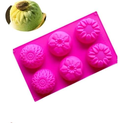 6 cavities different flower shape silicone cake mold baking handmade soap mold sunflower moon cake mold