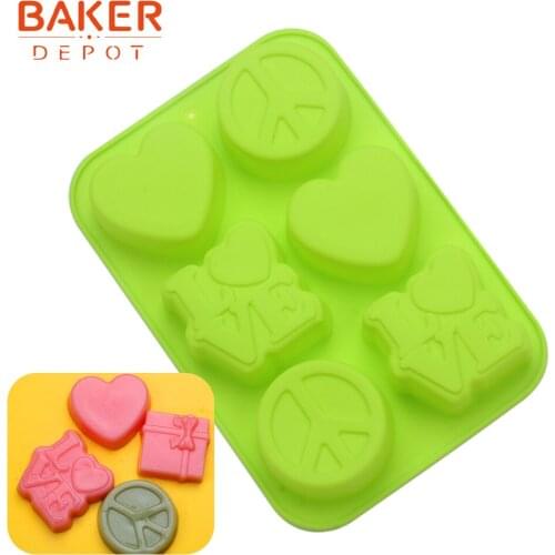 BAKER DEPOT silicone cake pastry form cake decoration tool 6 cavity handmade soap mould heart shape bread pudding jello molds
