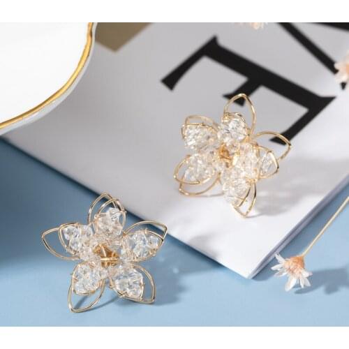 YAONUAN Cute/Romantic Gold Plated Earrings For Girls Inlaid Acrylic Five-leaf Clover Ear Studs Fashion Jewelry Accessories Party