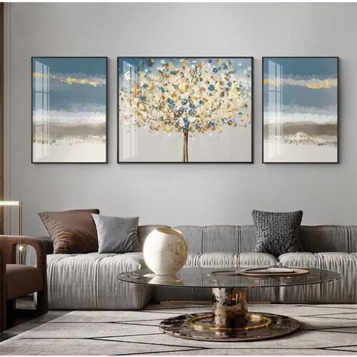 3pcs Modern Abstarct Nordic Golden Tree Flower Paintings Posters Prints Wall Art Pictures For Living Room Cuadros Home Decor