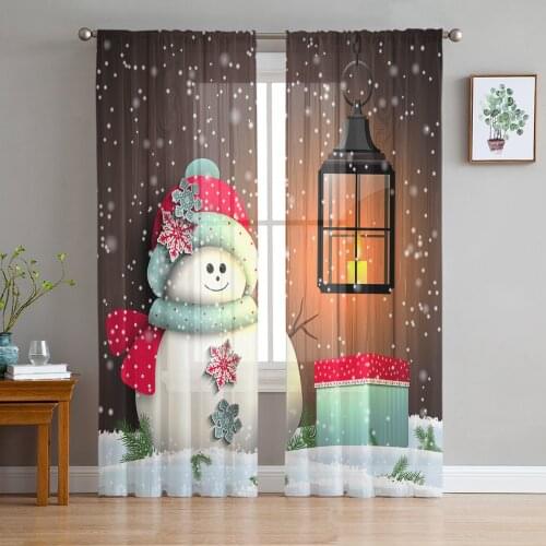 Christmas Snowman Window Treatment Tulle Modern Sheer Curtains for Kitchen Living Room the Bedroom Curtains Decoration