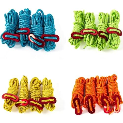 4pcs Tent Wind Rope Cord Tensioner Outdoor Camping Hiking Equipment High-strength Reflective Lanyard Rope with 2 Holes Buckle