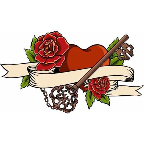 Heart Entwined In Climbing Rose Tattoo Heart Vector Car Stickers Car Styling PVC 13cm X 8cm Vinyl Motorcycl Accessories