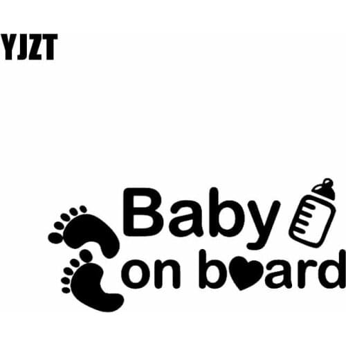 YJZT 12.7CM*5.8CM Baby On Board Milk Bottle Love Footprints Car Sticker Decal Vinyl Black Silver C10-00657