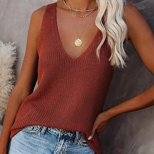 2021 Summer New Solid Color Fashion Camisole Ice Silk Knitted Women Fashion Sleeveless Cotton V-Neck Loose Splice T-Shirt Female