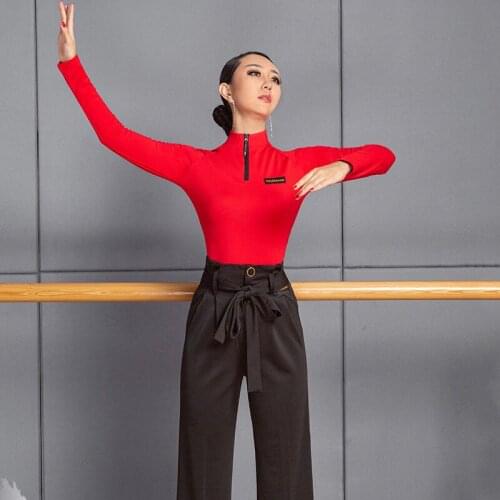 Latin Dance Costumes Female Adult New Long-Sleeved Small High-Neck Tops Modern National Standard Dance Practice Clothes SL4319