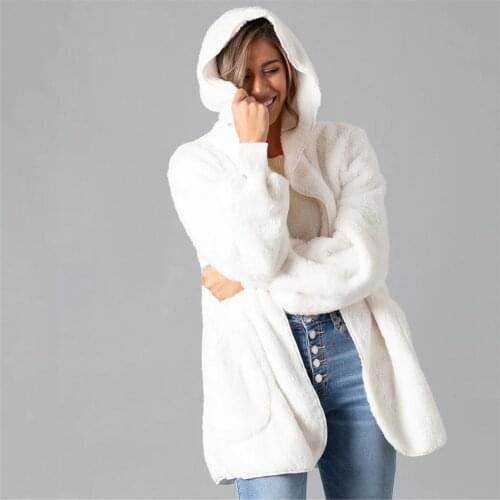 Autumn Winter Warm Caidigan For Women Solid Color Cotton Cardigan With Pockets Casual Loose Hooded Cardigan sobretudo feminino