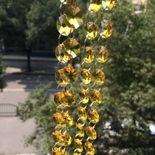 10M/lot Free Shipping 14mm Gold Octagon Beads K9 Crystal Garland Strand For Home & Wedding Decoration Supplies Chandelier parts