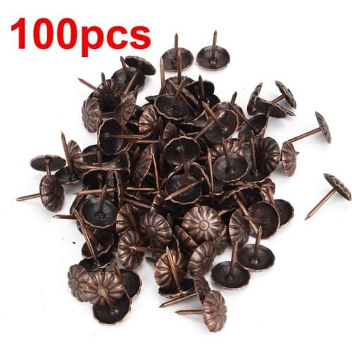 100pcs 11x16mm Elegant Vintage Antique Brass Upholstery Nails Furniture fittings Bronze Metal Tacks Stud Pushpins Hardware Decor