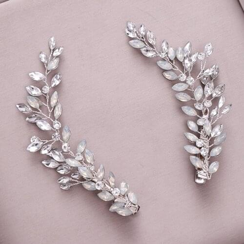 2Pcs Fashion Silver Color Headpiece Crystal Rhinestone Hairgrips Clips Bridal Handmade Headband Jewelry Wedding Hair Accessories