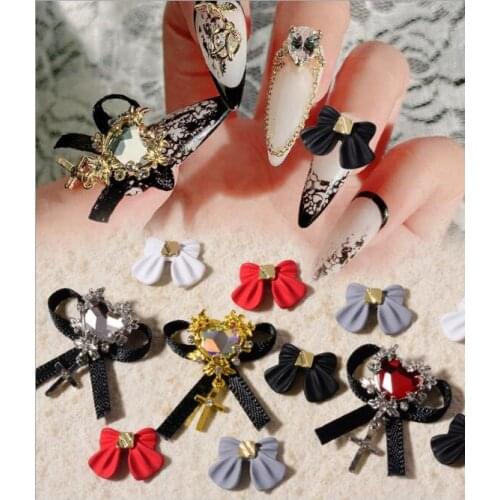 200Set/Lot Japanese Nail Bowtie Accessories Small Frosted Alloy Diamond Finished Ribbon Decoration Rhinestone Decoration HA2270