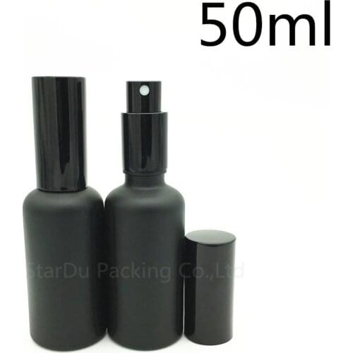200pc 50ml black Frosted glass bottle with Black aluminum sprayer, Essential Oil Spray Glass Bottle perfume bottle