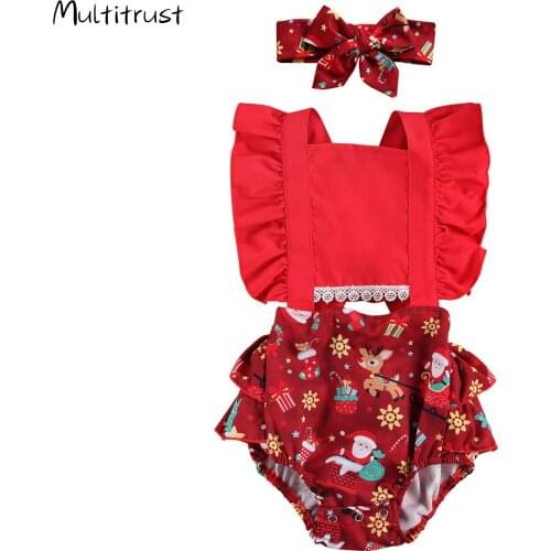 2021 Baby Clothes Christmas Clothes Infant Baby Girl Sleeveless Bodysuits Jumpsuit Clothes Outfits 0-18M