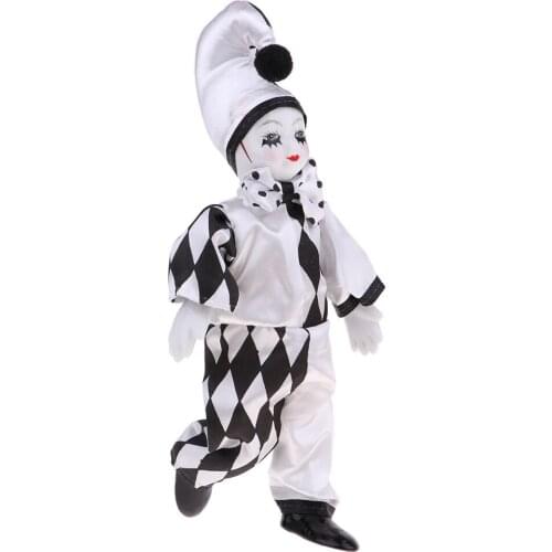25cm 10inch Funny Porcelain Standing Clown Man Doll in Black & White Costume Home Decor