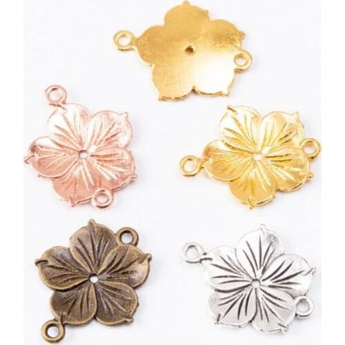 30pcs 26x21mm Double Holes Gold Silver Flower Charms Connector Clasp DIY Necklace Charm Bracelet Necklace Jewelry Making Z1190