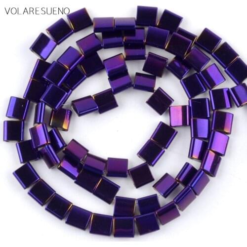 5*2/5*5/6*6/6*4mm Natural Hematite Stone Purple Square Cube Beads Spacer Loose Beads For Jewelry Making Diy Bracelet Strand15"