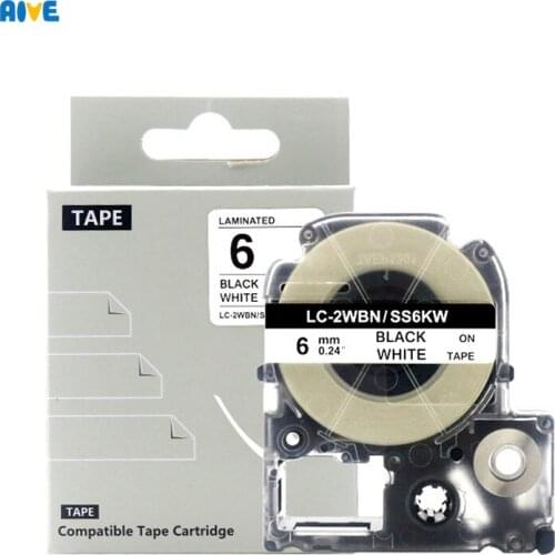 Aive 6MM label Tapes SC6YW Compatible for EPSON LW-700 600P 1000P Z900 K400 kingjim SR230C SR530C label Printer Black on White