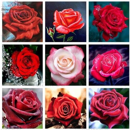 DIY 5D Red Rose Diamond Painting Cross Stitch Mosaic Flower Diamond Embroidered Full Square Round Diamond Rhinestone Home Decor