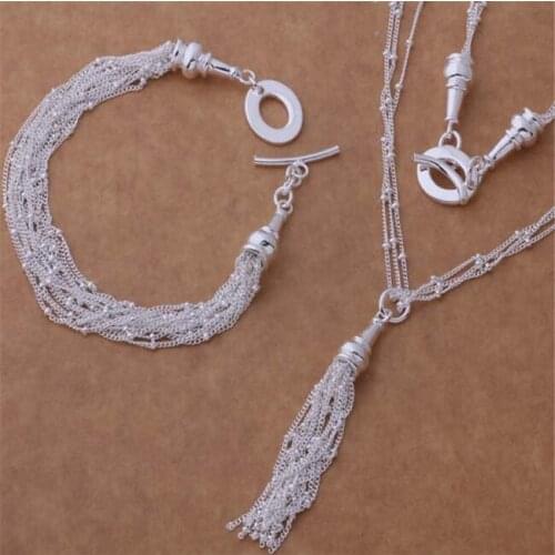 AS274 Hot Sale Silver Plated Color Jewelry Sets For Women Wholesale High Quality Classic Bracelet 054 + Necklace 537