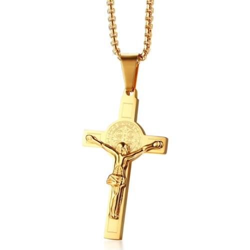 JHS Christian Jesus Cross Necklaces Pendants for Adult Men Stainless Steel Rolo Chain Fashion Jewelry