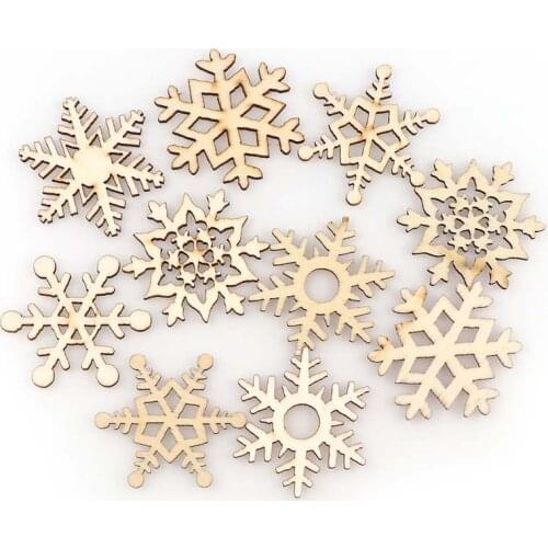 10Pcs DIY Wooden christmas snowflake pendant Embellishments Crafts Scrapbooking Supplies Hand-made Graffiti Buttons