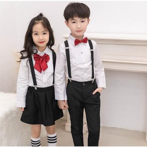 Childrens Performance Suit Spring Summer Kids Fashion School Style Sets Long Sleeve White Shirt Skirt Pants Girls Boys 2pcs Set