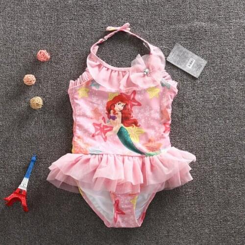 Disney princess Mermaid Girls one-piece swimsuit + Swimming cap Frozen Elsa Swimwear children cartoon swim trunks