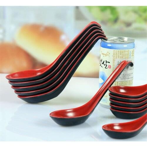 Red Black Color Home Flatware Japanese Plastic Bowl Soup Porridge Spoon Kitchen Home Restaurant Tools For Family Dining