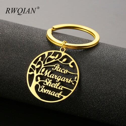 Tree Of Life Custom Name Keychain Personalized 18K Gold Stainless Steel Family Tree Letter Necklace For Women Men Key Ring 2020