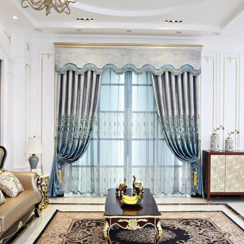 European Luxury Gray Jacquard blueout Decorative Curtains For Bedroom Window Curtains Living Room Luxury Drapes Custom