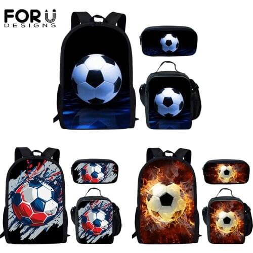 FORUDESIGNS Soccer/Football Art Design School Bags For Boys Zipper Adjustable Teen Kid Children Book Backpack Mochila Infantil