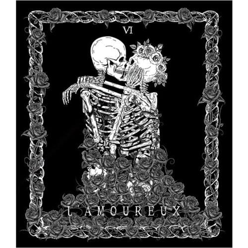 Skeleton Tapestry Kissing Couple Tapestry Black Tarot Tapestry Human Skeleton Tapestry Suitable for Room