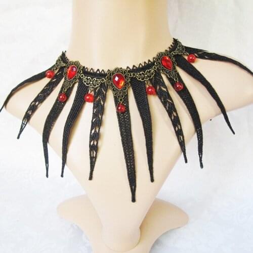 Gothic Victorian Crystal Tassel Choker Necklace Black Lace Collar Vintage Women Jewelry Steampunk