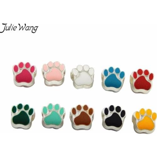 Julie Wang 40PCS Wholesale Multi Color Animal Puppy Footprint Shape Beads Bracelet Anklet Accessories 4.5mm Hole Factory Price