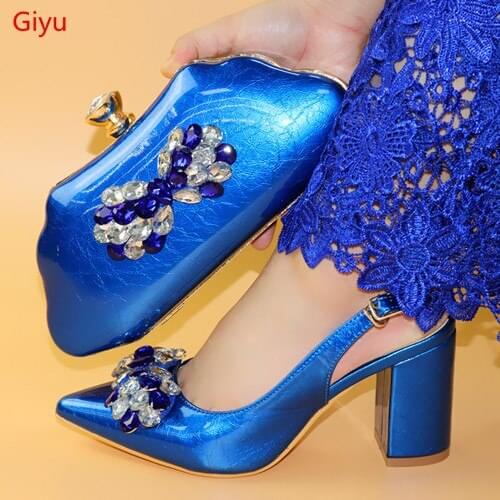 Doershow New Arrival blue Italian Shoes and Bag Sets African hot sale Shoes and Bag Sets for Party In Women Italy Shoes !HLO1-62