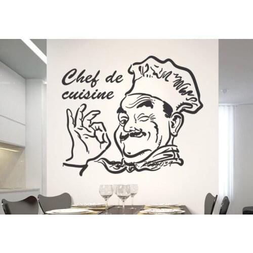 Kitchen Wall Sticker Chef de Cuisine Removable Sticky Vinyl Home Decor Diningroom Wall Decal Quote Waterproof High Quality LA256