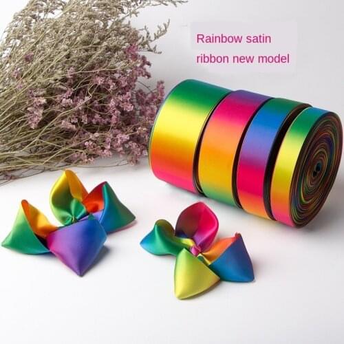 22meters/lot) 10/15/25/40/50mm Satin rainbow gradient ribbon grosgrain Webbings DIY ribbons Christmas Decor bows For Crafts