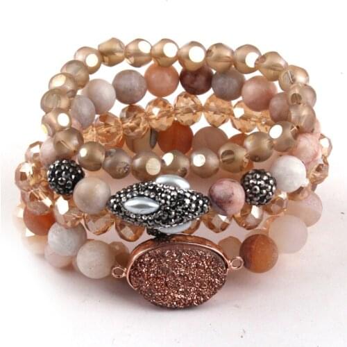 Fashion Jewelry Beautiful Orange Bracelet Set Natural Stone Druzy Glass Crystal Pave Bracelets