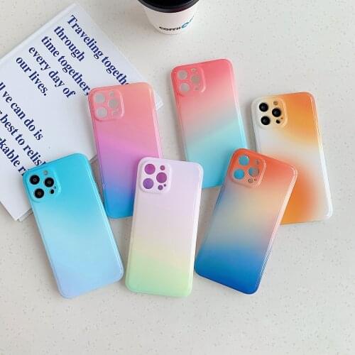 Fashion Cute Gradient Rainbow Color Phone Case for iPhone 12 Girls Blooming Style Soft Cover for iPhone 11/7/8/XS/X/XR/MAX