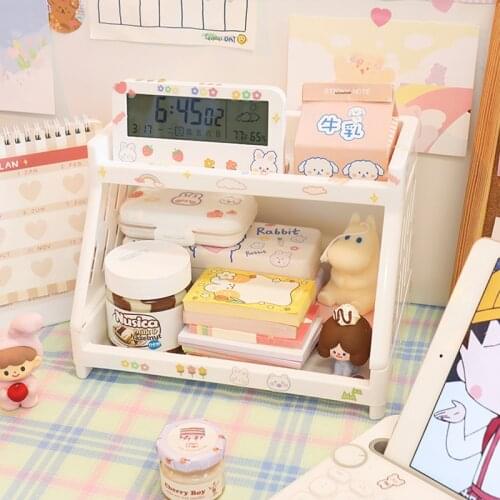 W&G Kawaii Ins Desktop Rack Double Japan Simple Cosmetic Storage Rack Display Rack Stationery Storage Rack Table Organizer