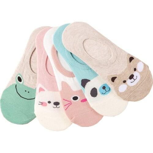 5 Pairs/lot Women Socks Candy Color Small Animal Cartoon Pattern Boat Sock for Summer Breathable Casual Girls Funny Fashion