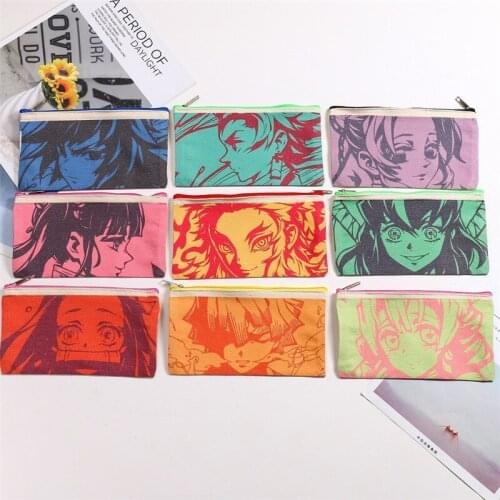 Japanese Cartoon Anime Pencilcase Demon Slayer Kimetsu No Yaiba Canvas Pencil Box Stationery Gifts School Supplies Tools